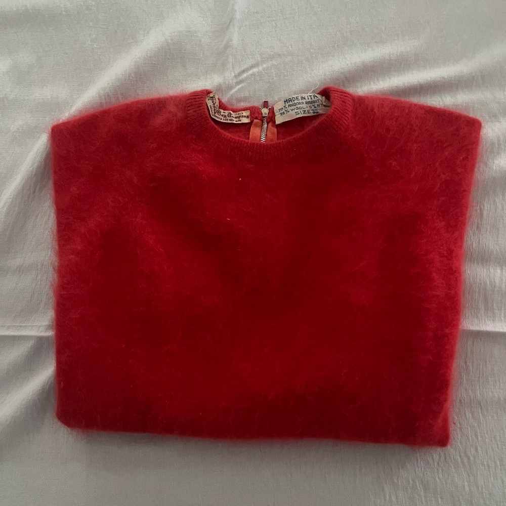 Hudson Bay company orange cropped Angora rabbit/wool sweater.
